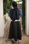 Navy Blue Pleated Angora Soft Knit Cardigan with Stone Detail - 4