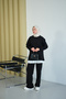 Women's Basic Set with Corded Fabric Zippers on the Sides Black - 5