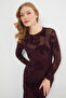 Suede Detailed Lined Maxi Length Transparent Dress - 7