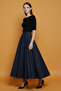 Patterned Puff Scuba Flared Elastic Long Skirt Navy Blue - 5