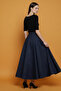 Patterned Puff Scuba Flared Elastic Long Skirt Navy Blue - 8