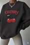 سترة نسائية من Anthracite Cherry مطبوع برقبة دائرية