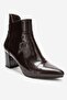 Gael Brown Wrinkled Patent Leather Genuine Leather Women's Thick Heeled Boots - 5