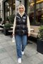 Women's Shiny Puffer Black Vest with Zipper Pockets - 2