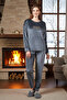 Women's Velvet Printed Pajama Set 25381 Anthracite