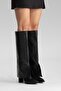 Aja Black Leather Women's Thick Heeled Boots That Can Be Used as Boots - 6