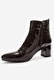 Gael Brown Wrinkled Patent Leather Genuine Leather Women's Thick Heeled Boots - 6