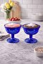 Set of 2 Footed Cobalt Blue Eye Patterned Glass Dessert Bowls - Ice Cream, Magnolia Presentation Glass - 3