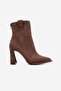 Aja Brown Suede Women's Thick Heeled Boots Can Be Used as Boots - 5