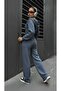 Women's Anthracite Sporty Stylish Zippered Three Thread Non-Sharded Fabric Top and Bottom Tracksuit Set 0057 - 4