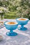 2-Piece Footed Turquoise Eye Patterned Glass Dessert Bowl - Ice Cream, Magnolia Presentation Glass - 2
