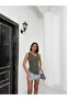 Asymmetrical V-Neck Side Ruched Slit Detail Lightweight Triangle Cut Diver Fabric Crop Blouse - 2