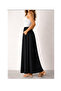 Women's Black Elastic Waist Pocketed Ankle-Length Double Skirt - 2