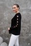 Black.Yu.Muş.Ak Textured Sleeves Tran.Spa.Ran Stone Embellished Round Neck Sak.Alı Stylish and Cool Knitwear - 2