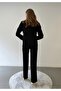 Modern Fit Black Double-Breasted Jacket with Straight-Leg Trousers Office Style Suit - 6