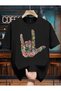 Printed T-Shirt with Stylish Design and Love Detail and Peace Symbol
