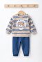 Baby Boy Transitional Sets |   Striped Teddy Bear Printed Sweatshirt & Sweatpants - 2