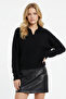 Women's Gray Soft Textured Polo Collar Crop Sweater - 3