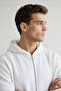 Men's White 3 Thread K Hooded Zippered Cardigan Elastic Waist Baggy Tracksuit Set - 2