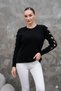 Black.Yu.Muş.Ak Textured Sleeves Tran.Spa.Ran Stone Embellished Round Neck Sak.Alı Stylish and Cool Knitwear - 3