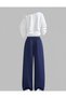 Girl's New 68 Printed White-Navy Blue Boat Neck Sweatshirt Tracksuit Bottom Top Set - 3