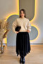 Asymmetrical Midi Black Tulle Skirt with Elastic Waist - 5