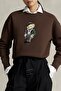 Women's Oversized Sweatshirt Parisian Bear Printed Brown – Crew Neck, 3 Thread Raised Embroidery - 4