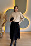 Floral Embroidered Asymmetrical Long Black Tulle Skirt - 6