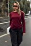 Burgundy Boat Neck Basic Women's Korsman Knitwear Blouse