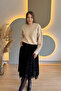Floral Embroidered Asymmetrical Long Black Tulle Skirt - 8
