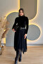 Asymmetrical Midi Black Tulle Skirt with Elastic Waist - 4