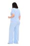Plus Size Short Sleeve U-Neck Bebe Blue Jacket Pants Two-Piece Suit - 3