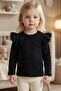 Baby Girl Black Shoulder Ruffle Crew Neck Body Sweatshirt - 2