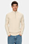 Palvin Bone Color Half Zipper 100% Cotton Embroidered Standard Fit Men's Knitwear