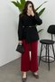 Women's Burgundy Ribbed Detailed Pocketed Scuba Pants - 3