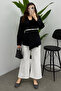 Women's White Ribbed Detailed Pocket Scuba Pants - 5