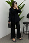 Women's Black Ribbed Stitching Detailed Pocketed Scuba Pants - 7