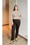 Elastic Waist Plus Size Gabardine Wide Leg Trousers Brown - 4