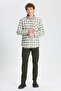 Khaki-Gray Slim Fit Slim Fit Buttoned Collar Warm Checked Winter Flannel Lumberjack Shirt - 2