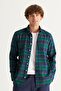 Green-Navy Blue Slim Fit Slim Fit Buttoned Collar 100% Cotton Lumberjack Shirt