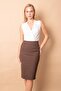 Lined High Waist Below Knee Lightweight Stretch Fabric Slit Fabric Office Pencil Skirt-Brown