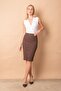 Lined High Waist Below Knee Lightweight Stretch Fabric Slit Fabric Office Pencil Skirt-Brown - 4