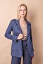 Women's Lightweight Stretch Fabric Suede Fabric Pocket Detailed Buttoned Blazer Lightweight Long Jacket-Navy Blue - 4