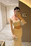 Women's Stone Detailed Long Skirt Bustier Two-Piece Set – Transparent Sleeves and Invitation Combination-L - 2