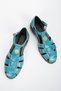 Women's Genuine Leather Buckle Detailed Sandals 6338 Blue - 2