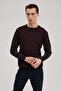 Smoked Burgundy Classic Fit Crew Neck Patterned Knitwear - 2