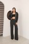 Anthracite Soft Fabric Hooded and Zipper Detailed Wide Leg High Waist Trousers Tracksuit Set - 4