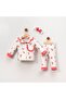 Girl's Ecru Pink Tulip Patterned Ruffled Bandana Pajama Set - 6