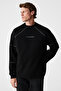 Hal Men's Round Neck Printed Regular Fit Black Sweatshirt with Ornamental Stitching Detail on the Front and Sleeves