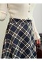 Scuba Fabric Plaid Pattern Skirt 8961 - Navy Blue-Ecru - 2